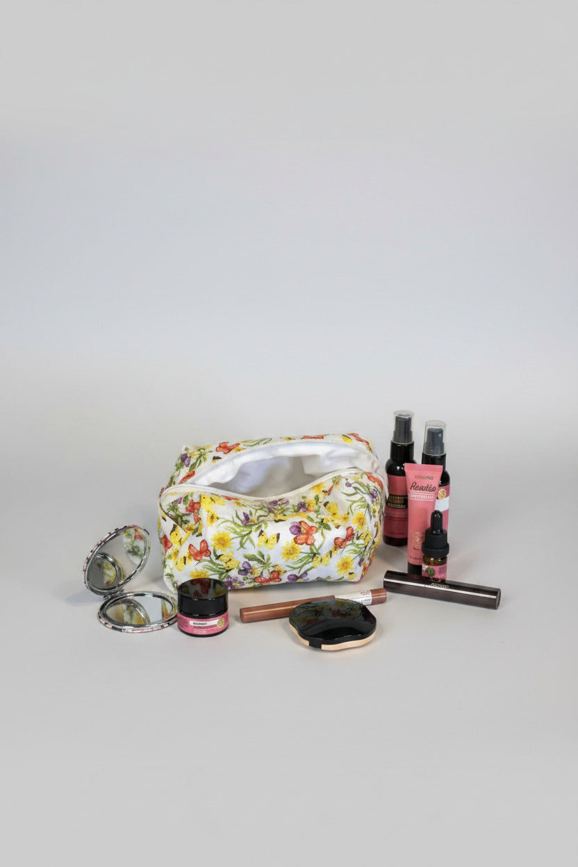 Boxy Pouch - Butterflies with Pansies - Medium