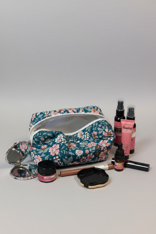 Boxy Pouch - Dark Green Floral - Medium