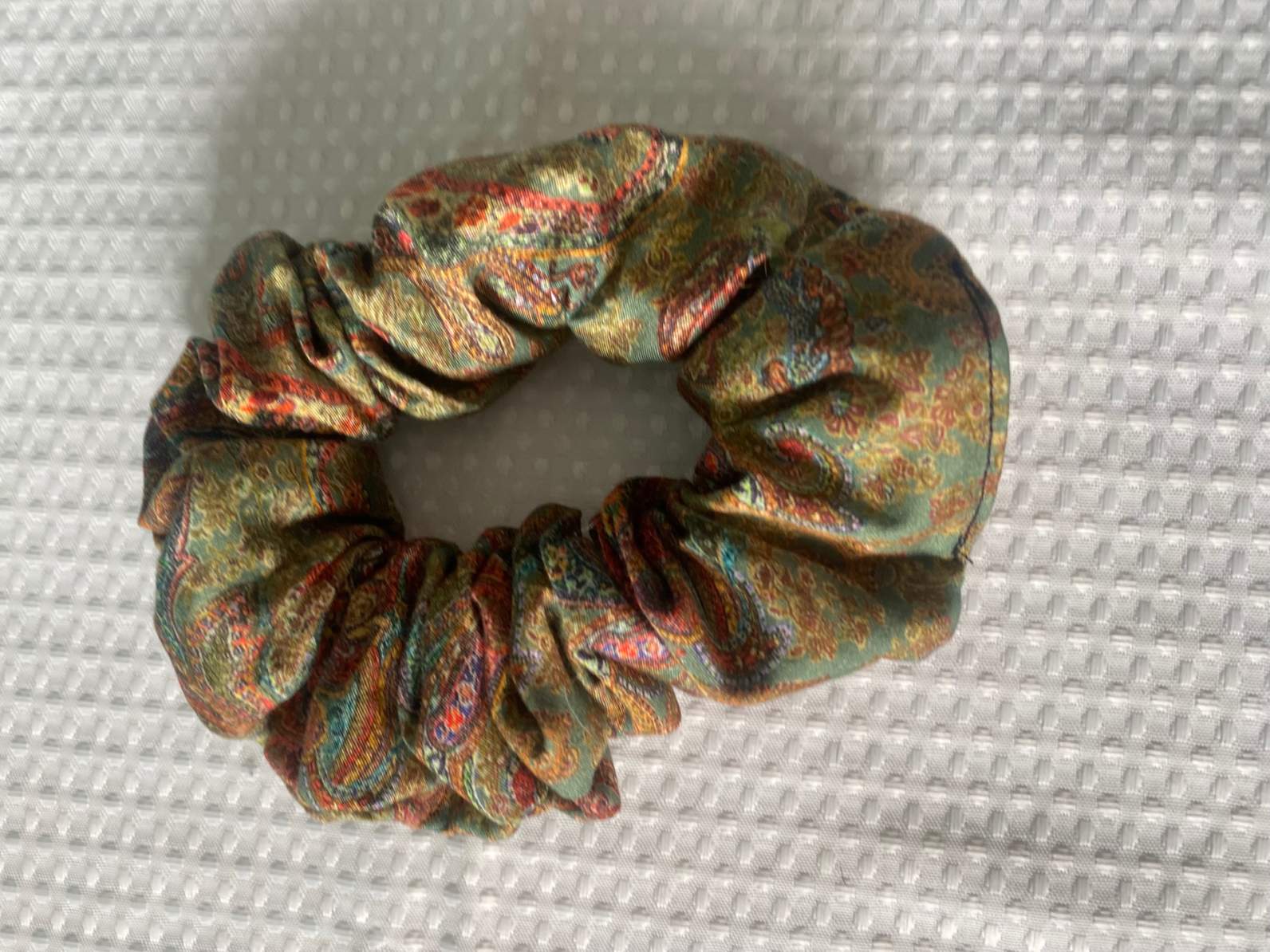 Hair Scrunchie - Thin to Normal Hair - Sage Green Paisley