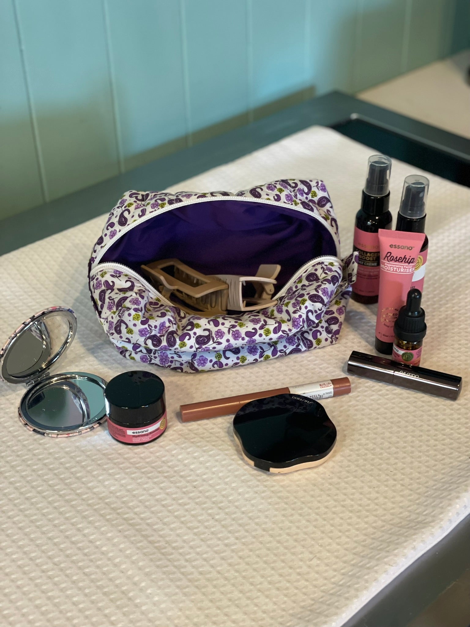 Boxy Pouch - White and Purple Paisley - Medium