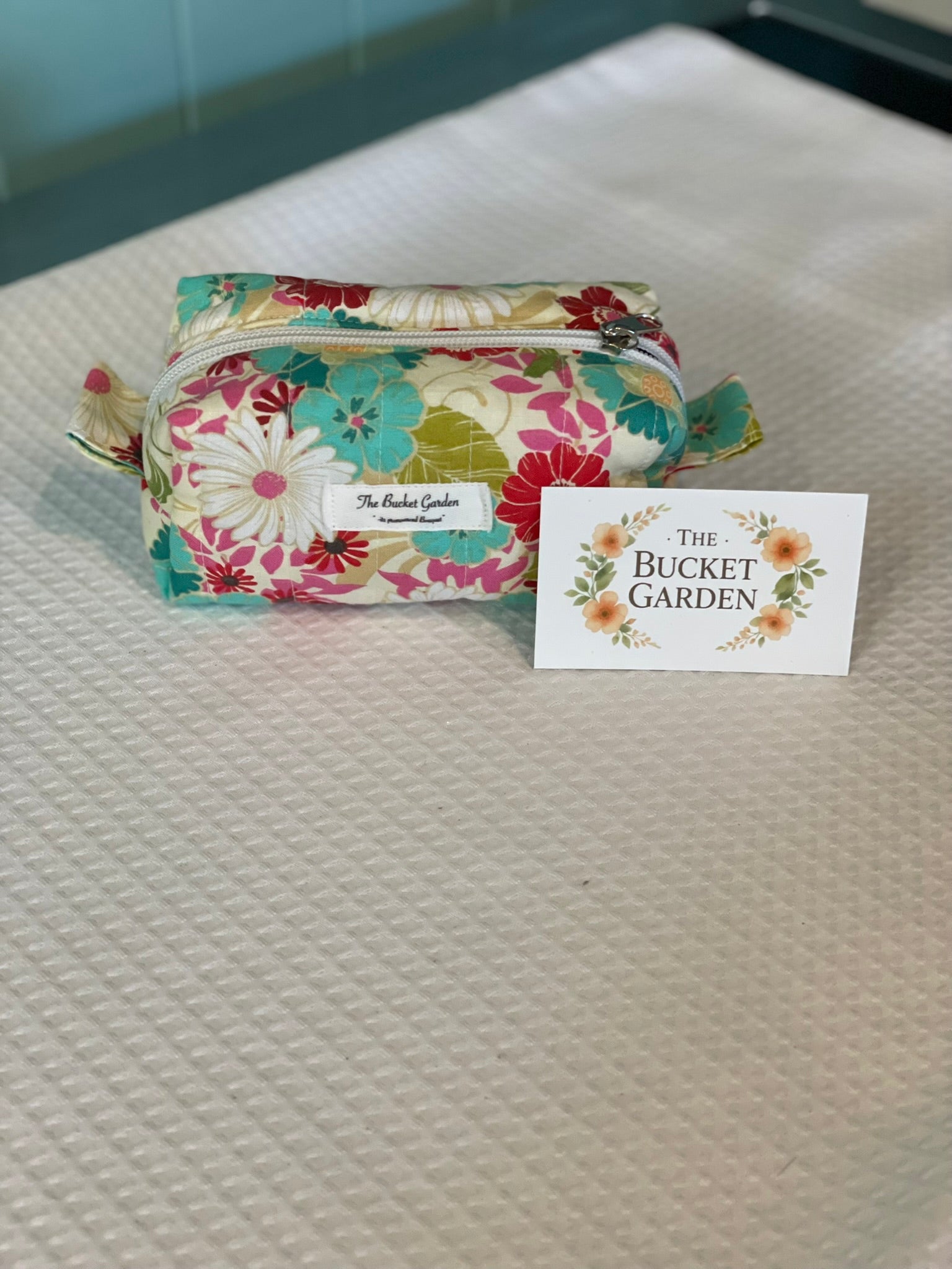 Boxy Pouch - Teal and Cream Floral - Small