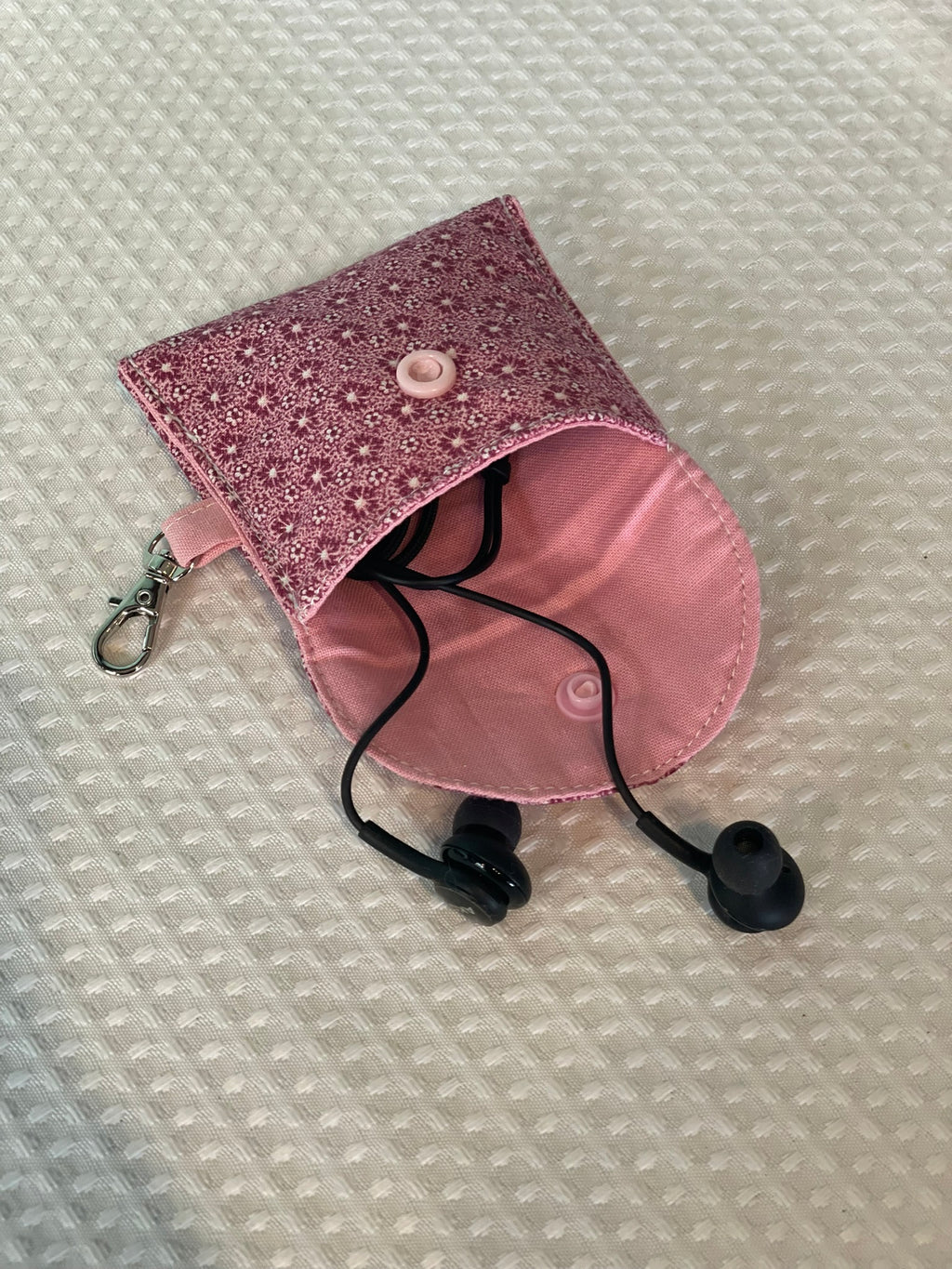 Ear Bud Case - Dark Pink Flowers - Large