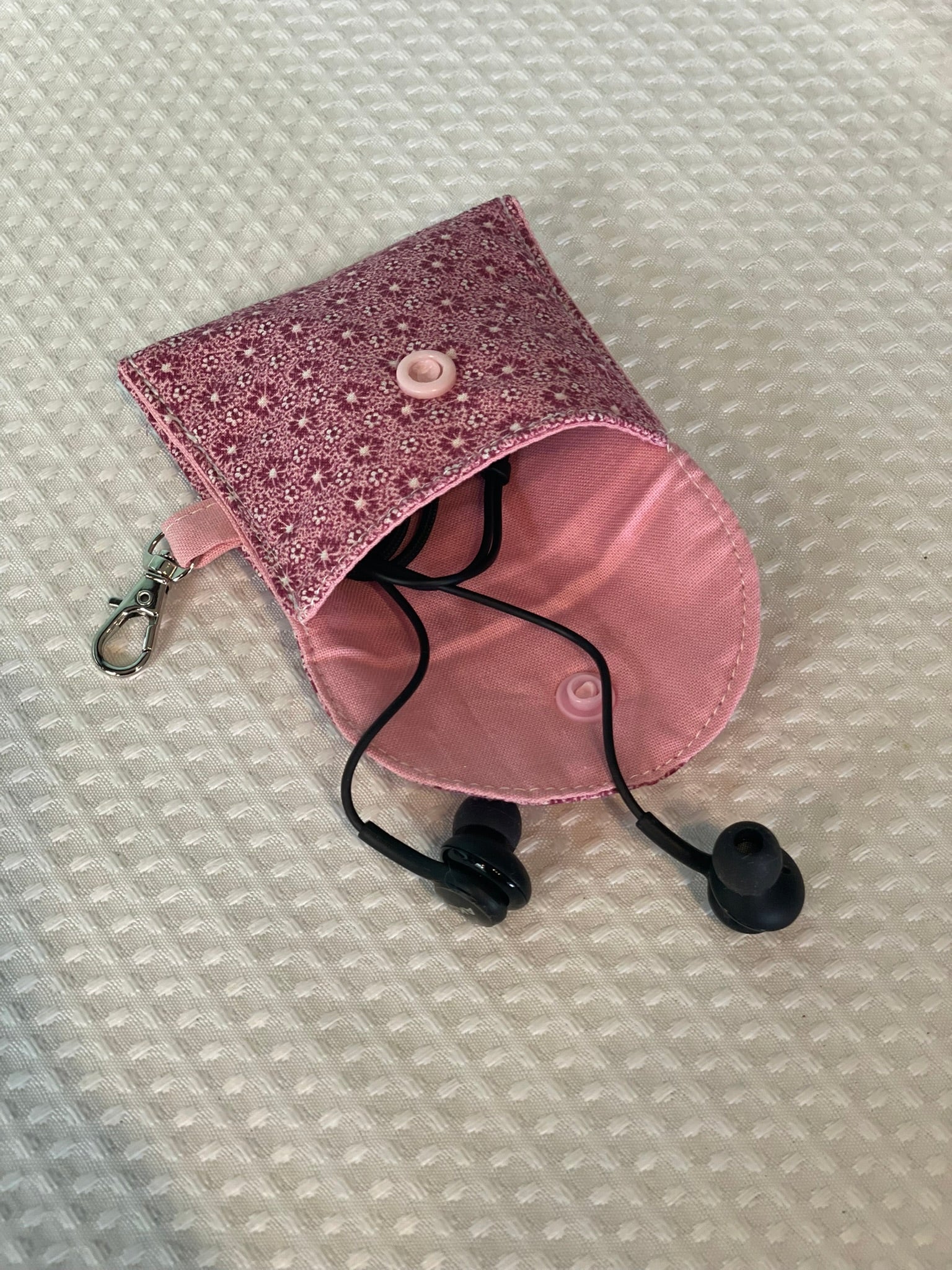 Ear Bud Case - Dark Pink Flowers - Large