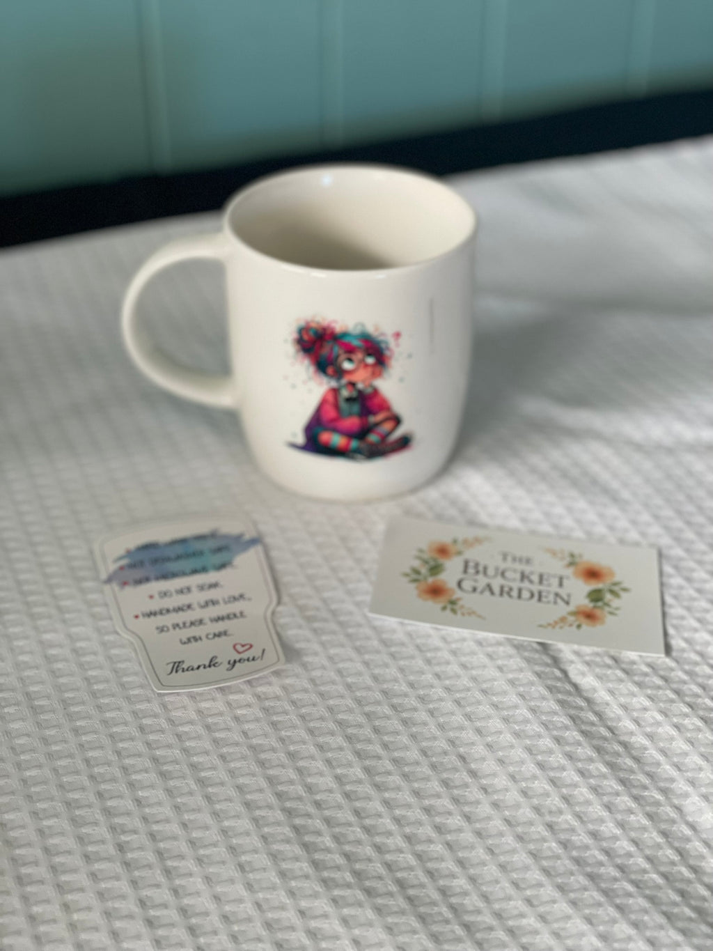 Coffee Cup - Whimsical Thinking Girl with Bun