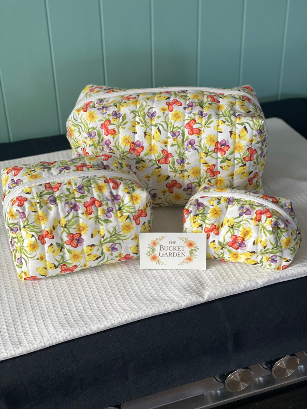 Boxy Pouch - Butterflies and Pansies - Large