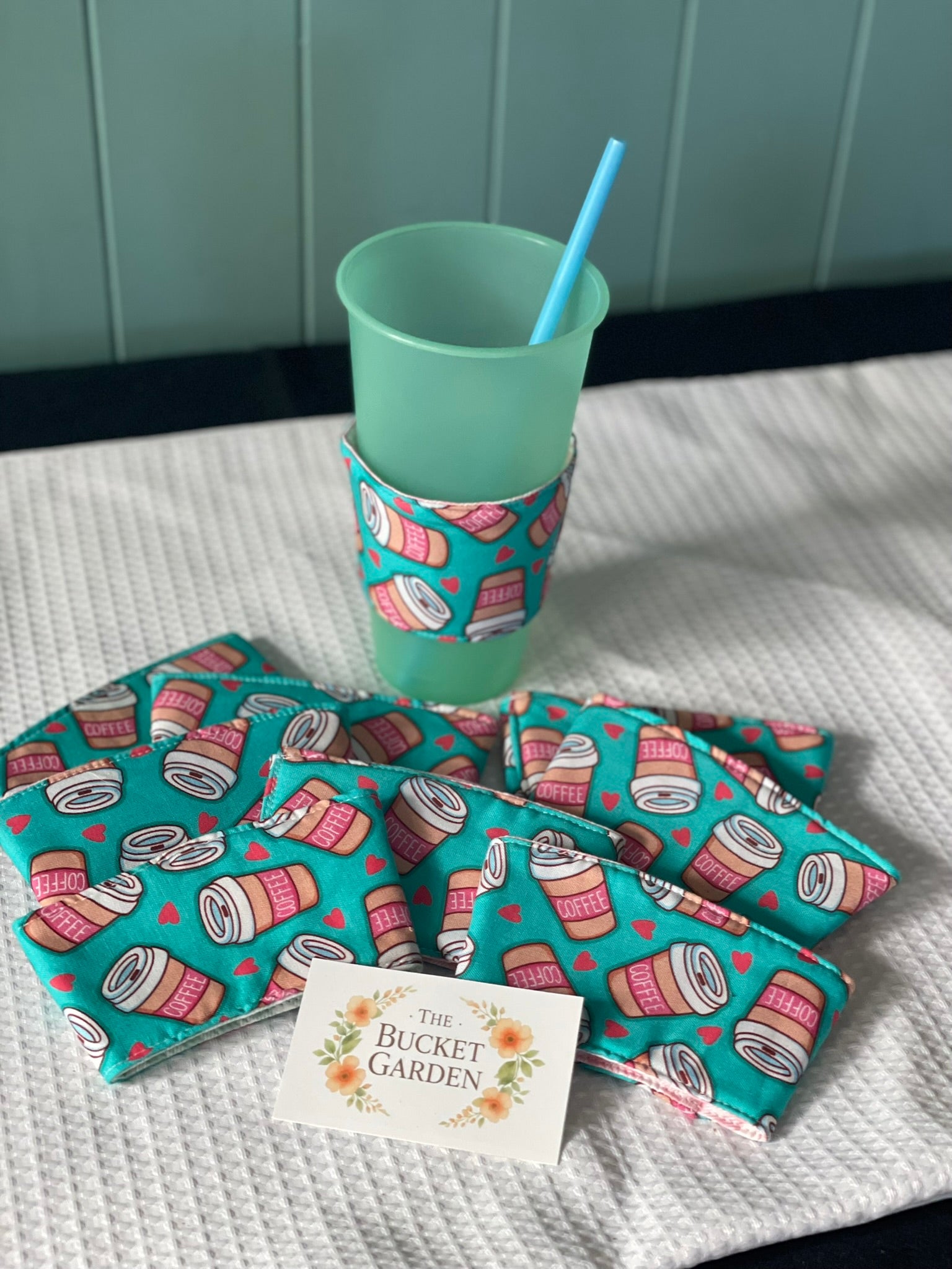 Cup Cozie - Coffee with Mint Gingham