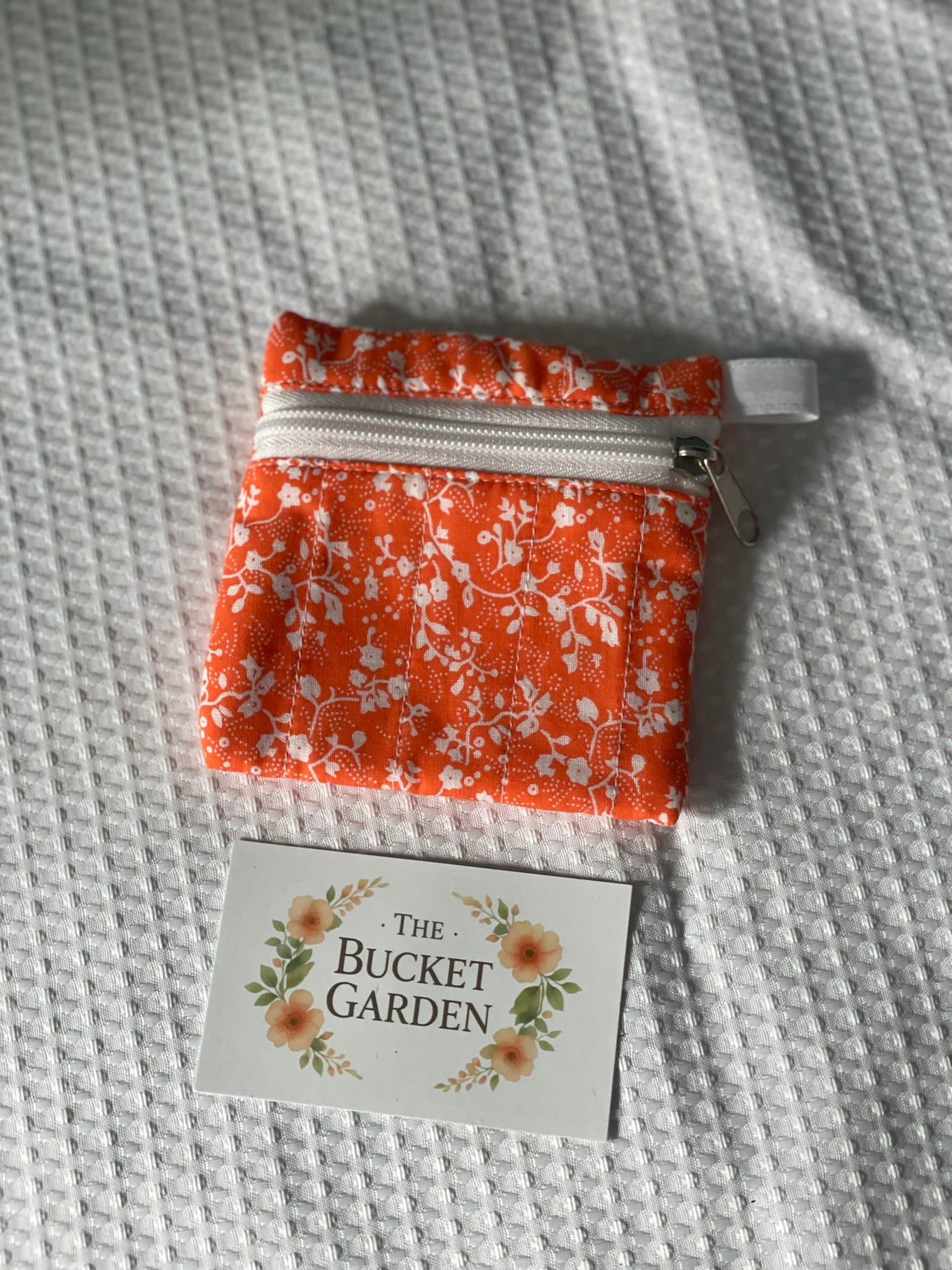 Keychain Coin Purse - Orange with White Floral