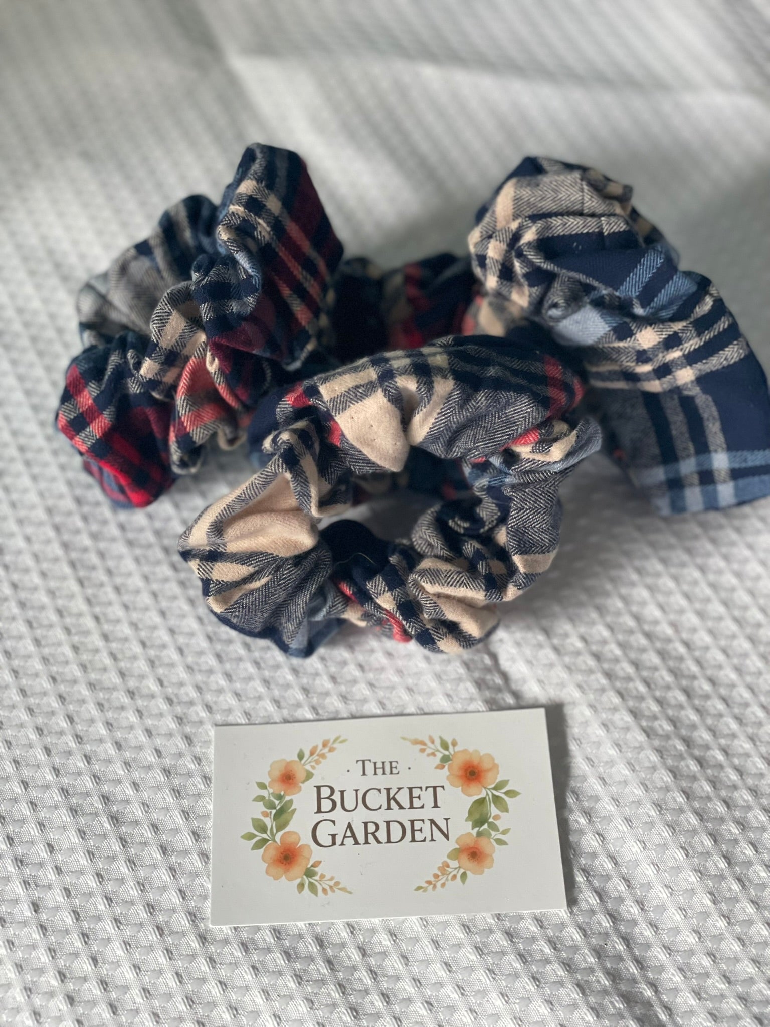 Hair Scrunchie XL - Normal to Thick Hair  - Blue and Red Plaid Flannel