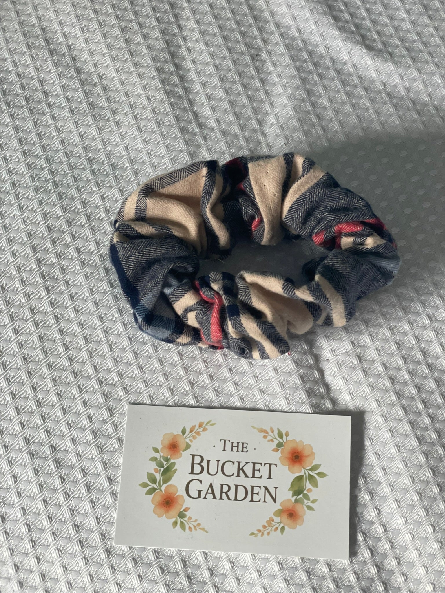 Hair Scrunchie XL - Normal to Thick Hair  - Blue and Red Plaid Flannel