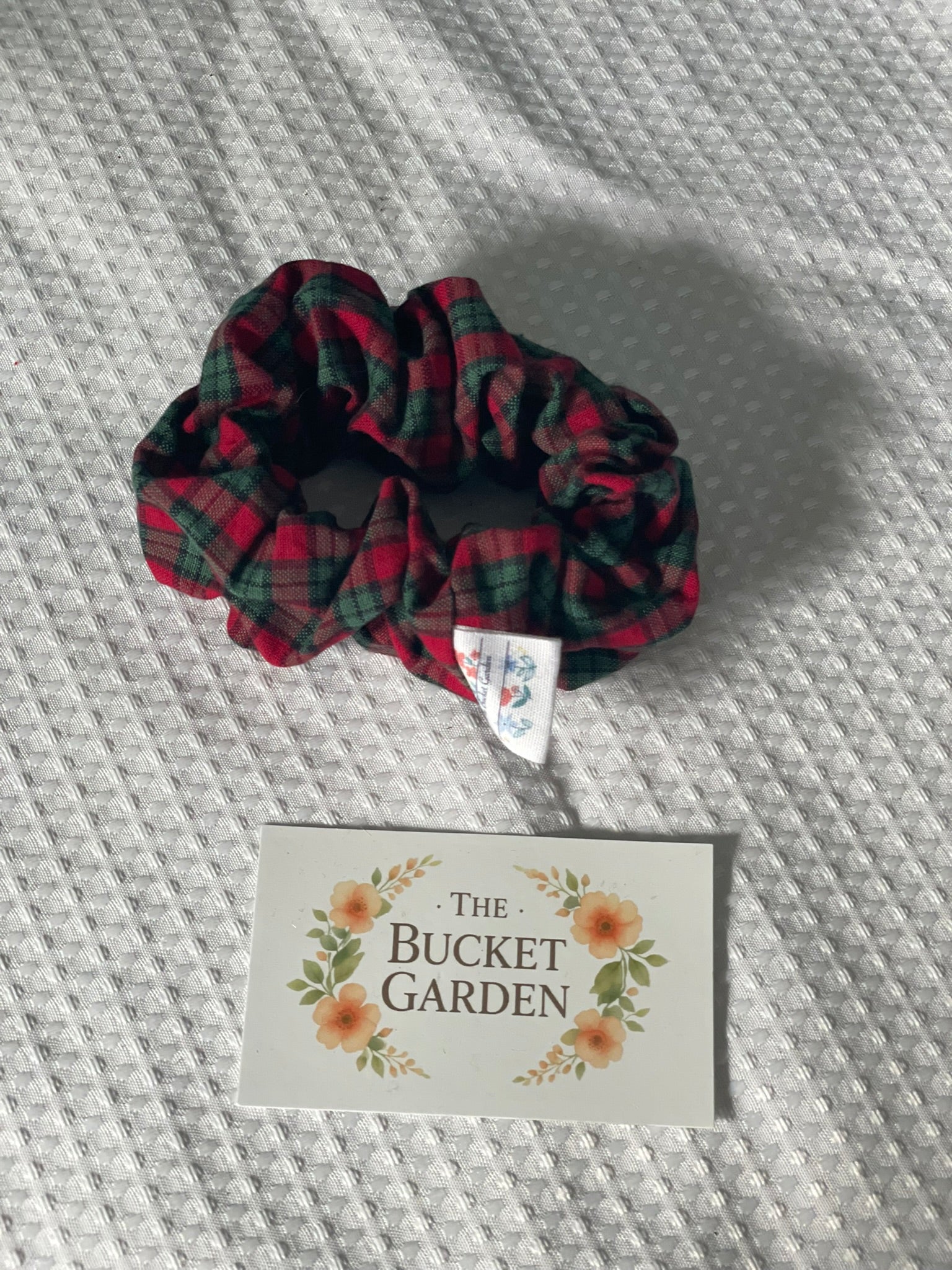 Hair Scrunchie XL - Normal to Thick Hair  - Red and Green Flannel