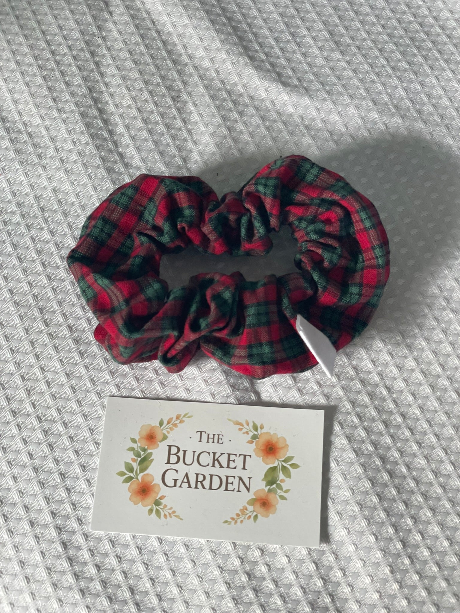 Hair Scrunchie XL - Thin to Normal Hair  - Red and Green Flannel