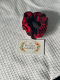 Hair Scrunchie XL - Normal to Thick Hair  - Red and Black Plaid Flannel