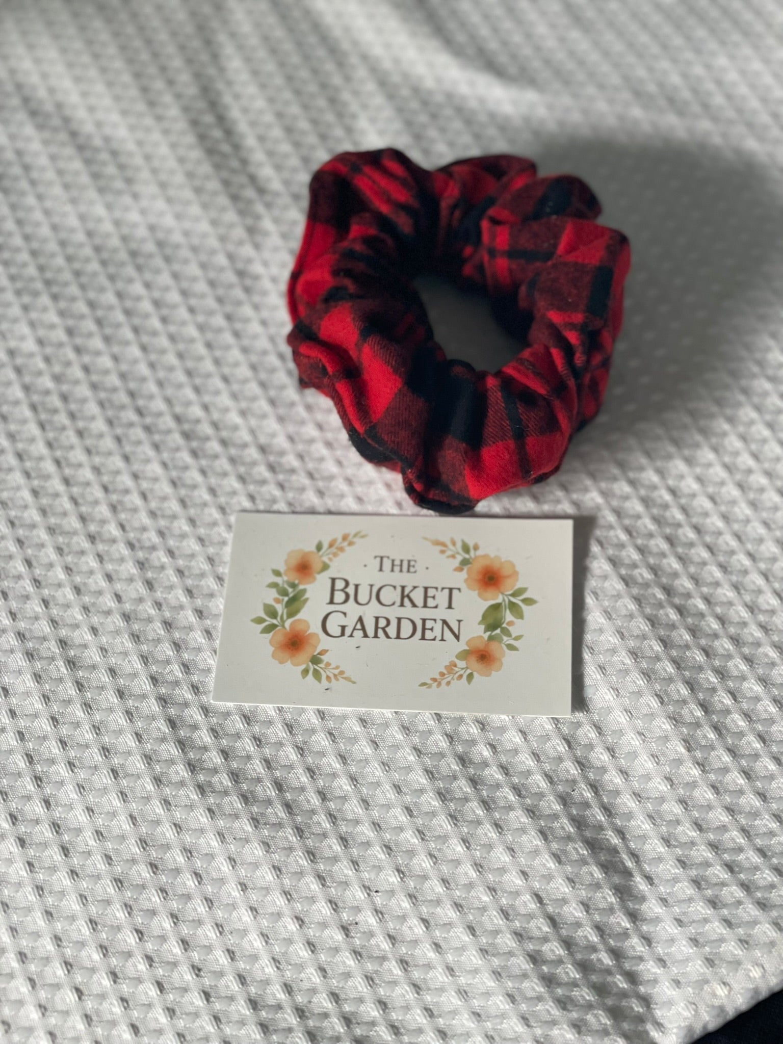 Hair Scrunchie XL - Normal to Thick Hair  - Red and Black Plaid Flannel