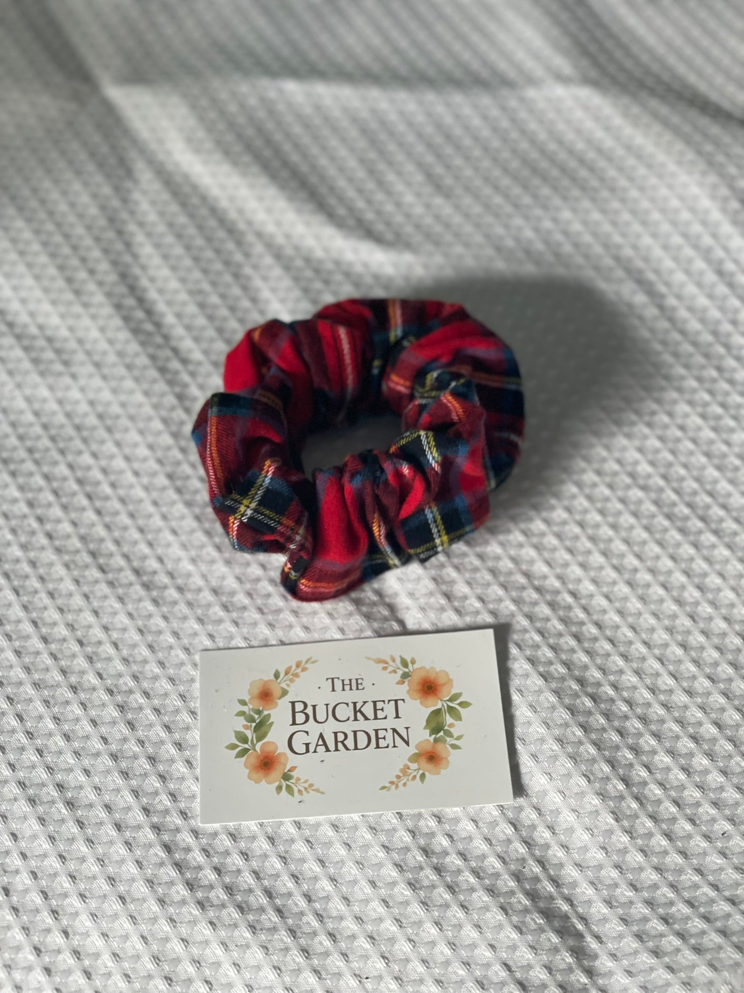 Hair Scrunchie XL - Normal to Thick Hair  - Red Tartan Plaid Flannel