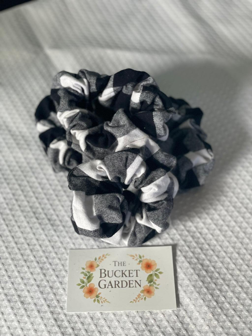 Hair Scrunchie XL - Normal to Thick Hair  - Black and White checkered Flannel