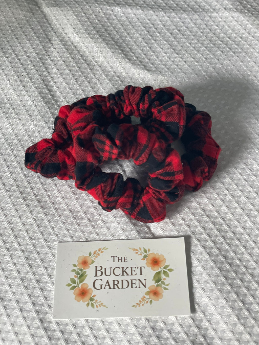 Hair Scrunchie - Regular - Black and Red Plaid Flannel