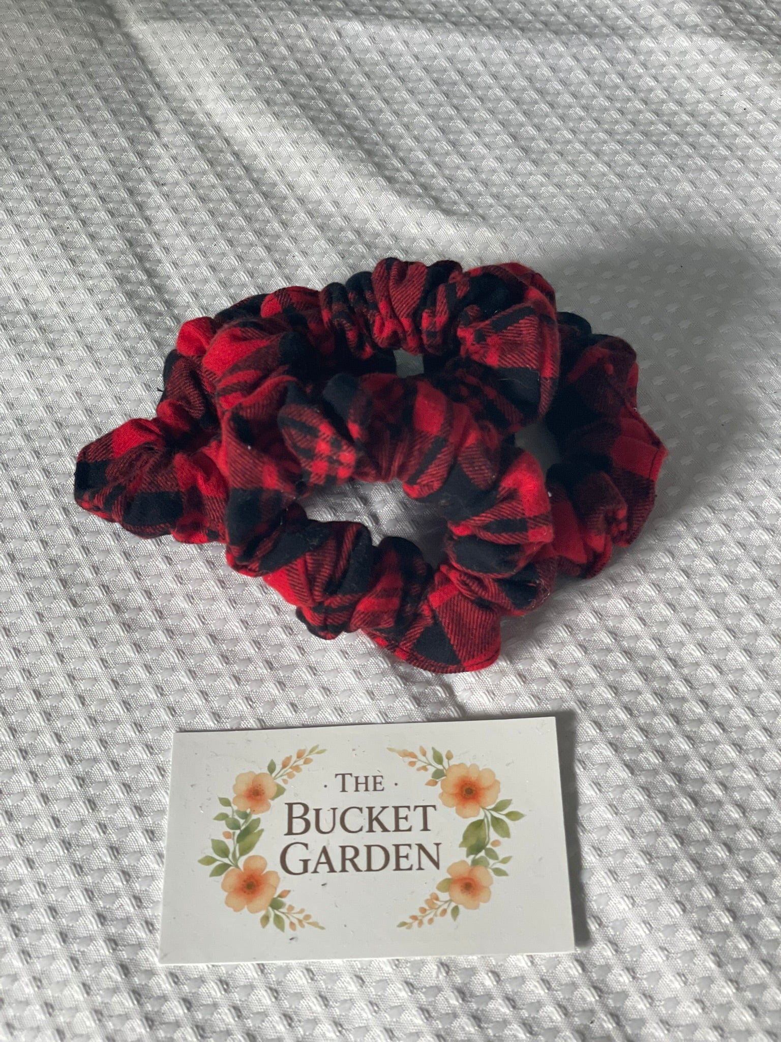 Hair Scrunchie - Regular - Black and Red Plaid Flannel