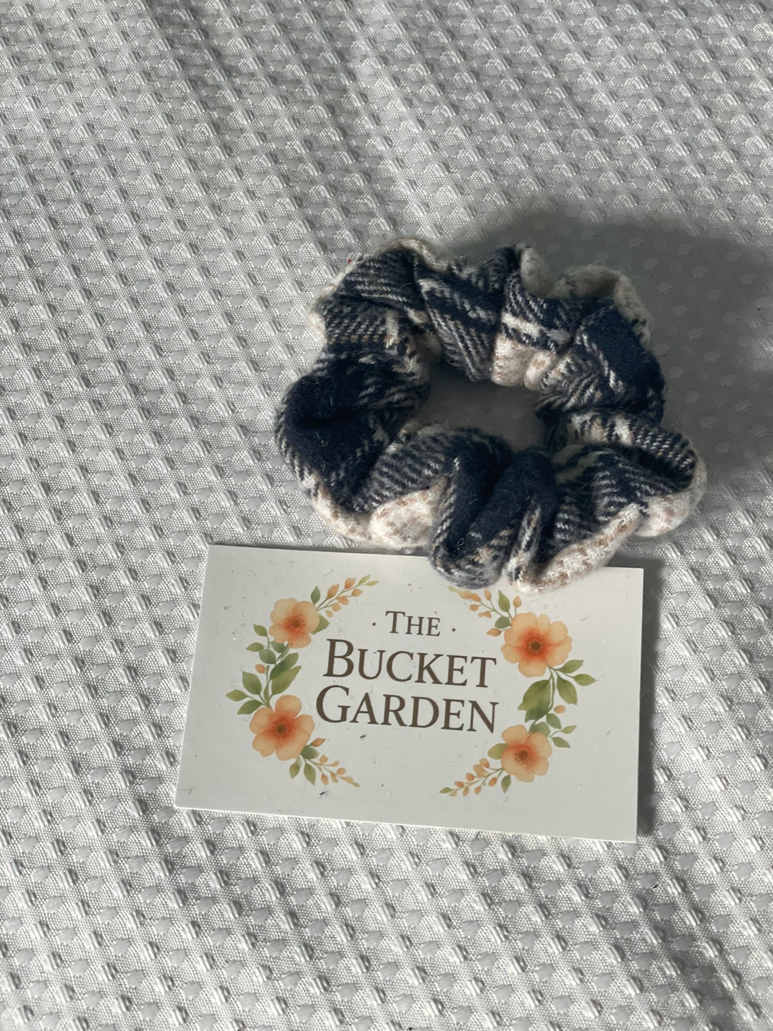 Hair Scrunchie - Regular - Blue and White Plaid Flannel