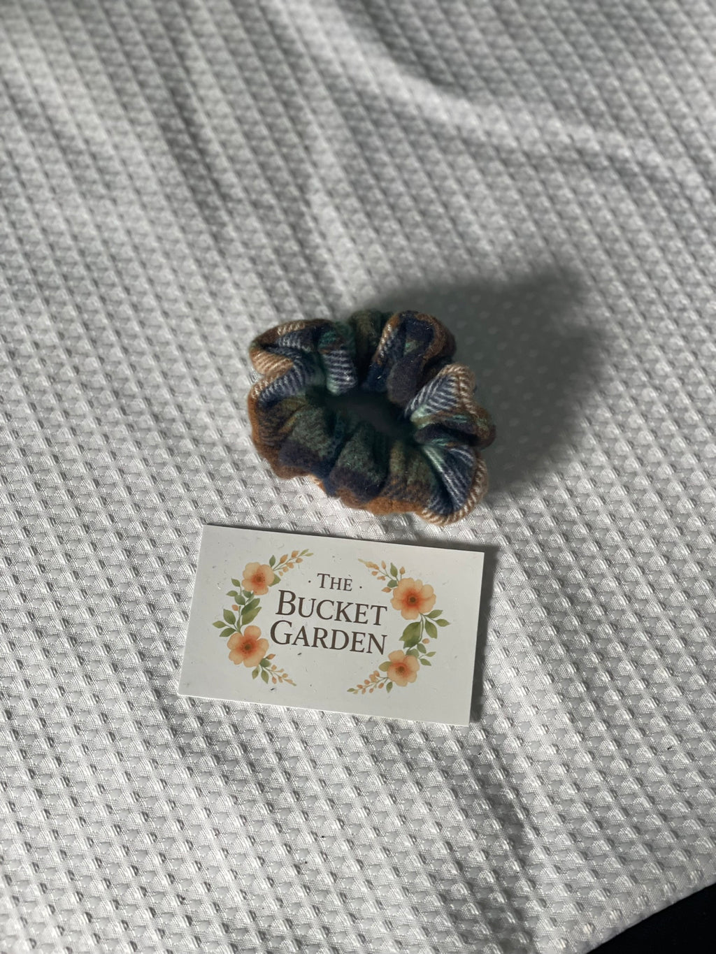 Hair Scrunchie - Regular - Green and Brown Plaid Flannel