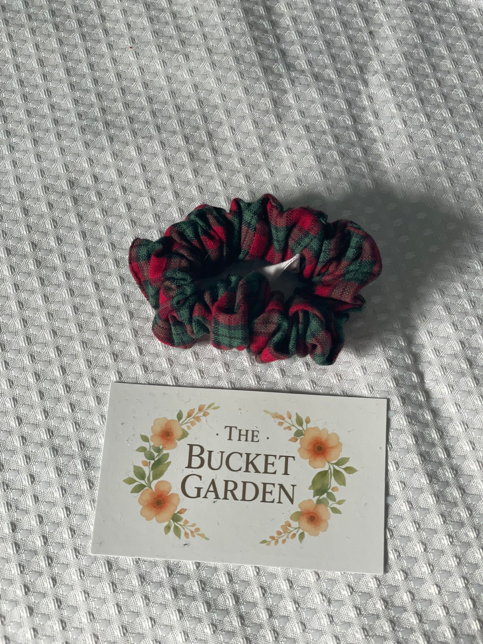 Hair Scrunchie - Regular - Red and Green Plaid Flannel