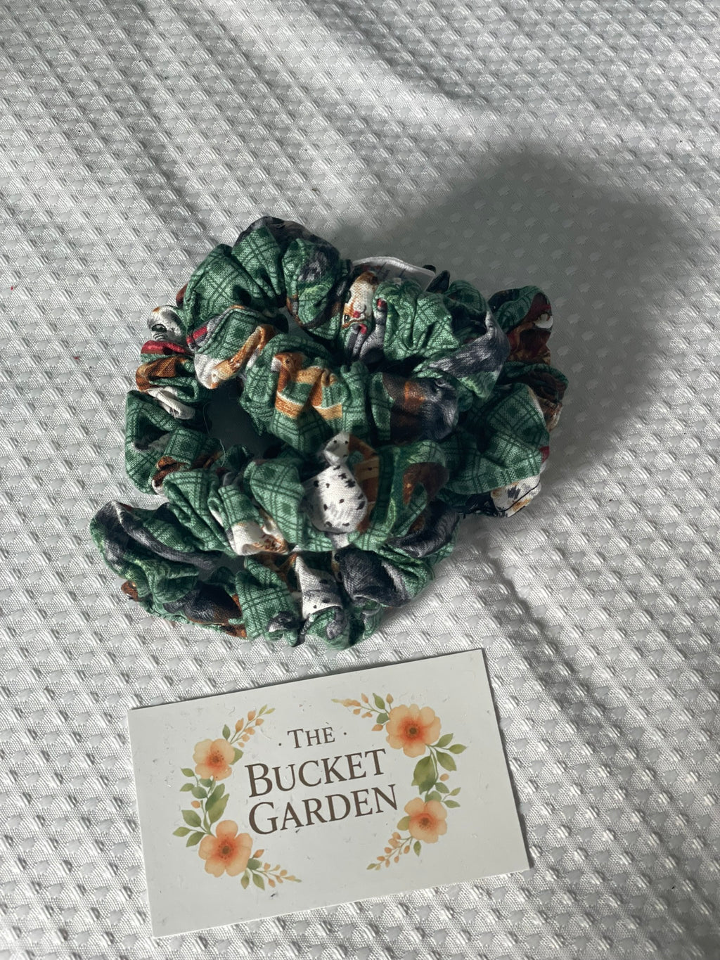 Hair Scrunchie - Small - Green Cats and Dogs