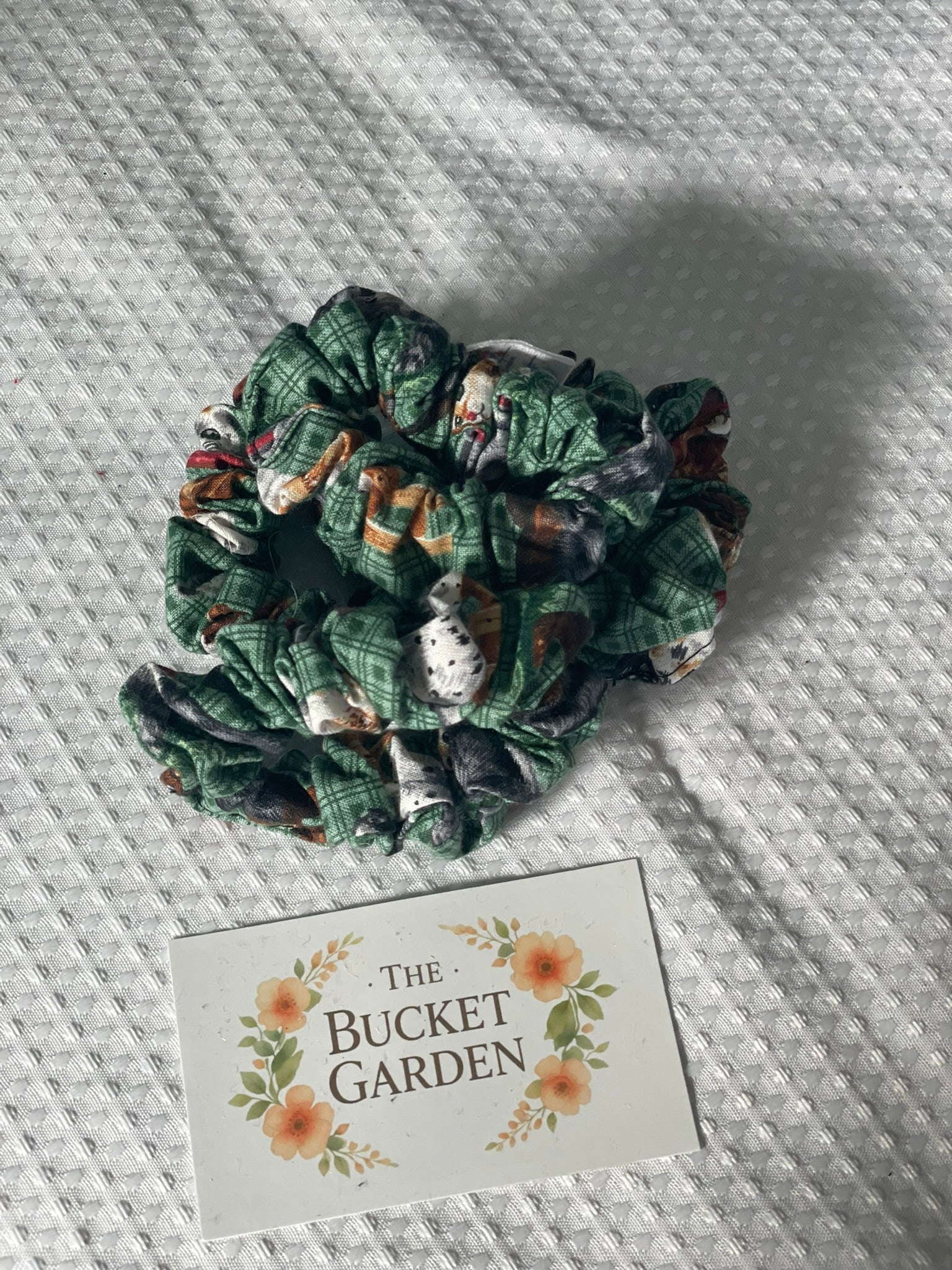 Hair Scrunchie - Small - Green Cats and Dogs