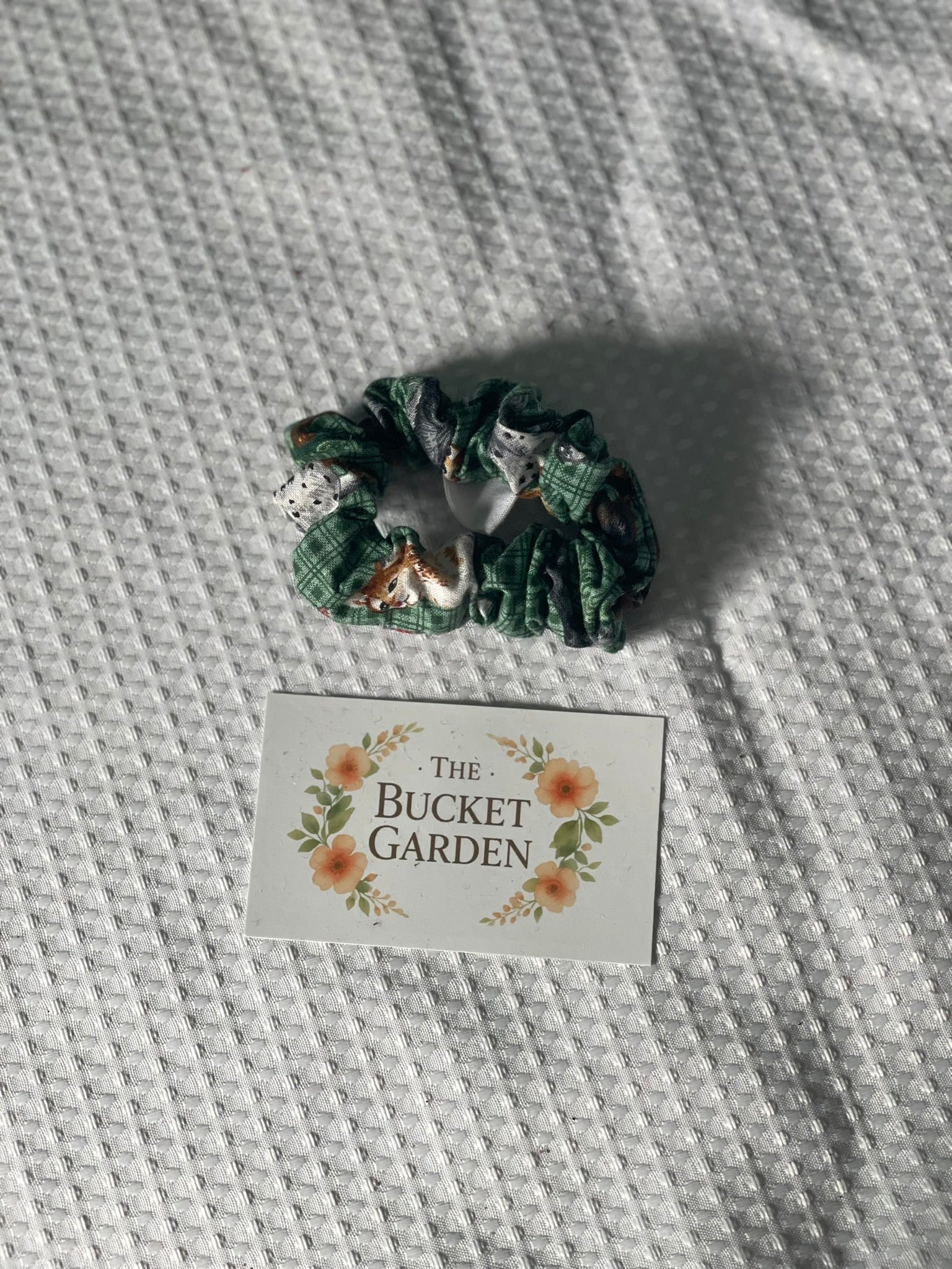 Hair Scrunchie - Small - Green Cats and Dogs