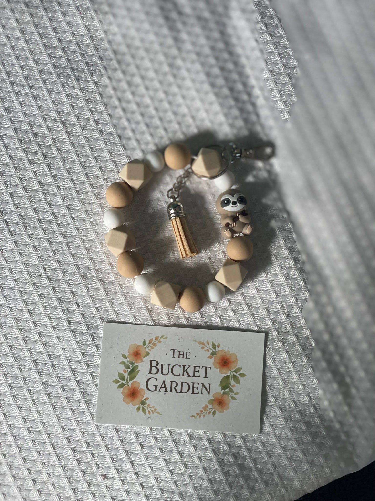 Wristlet - Brown and White Sloth Beaded