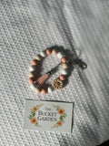 Wristlet - Pink White and Tan with Tan Daisy Beaded