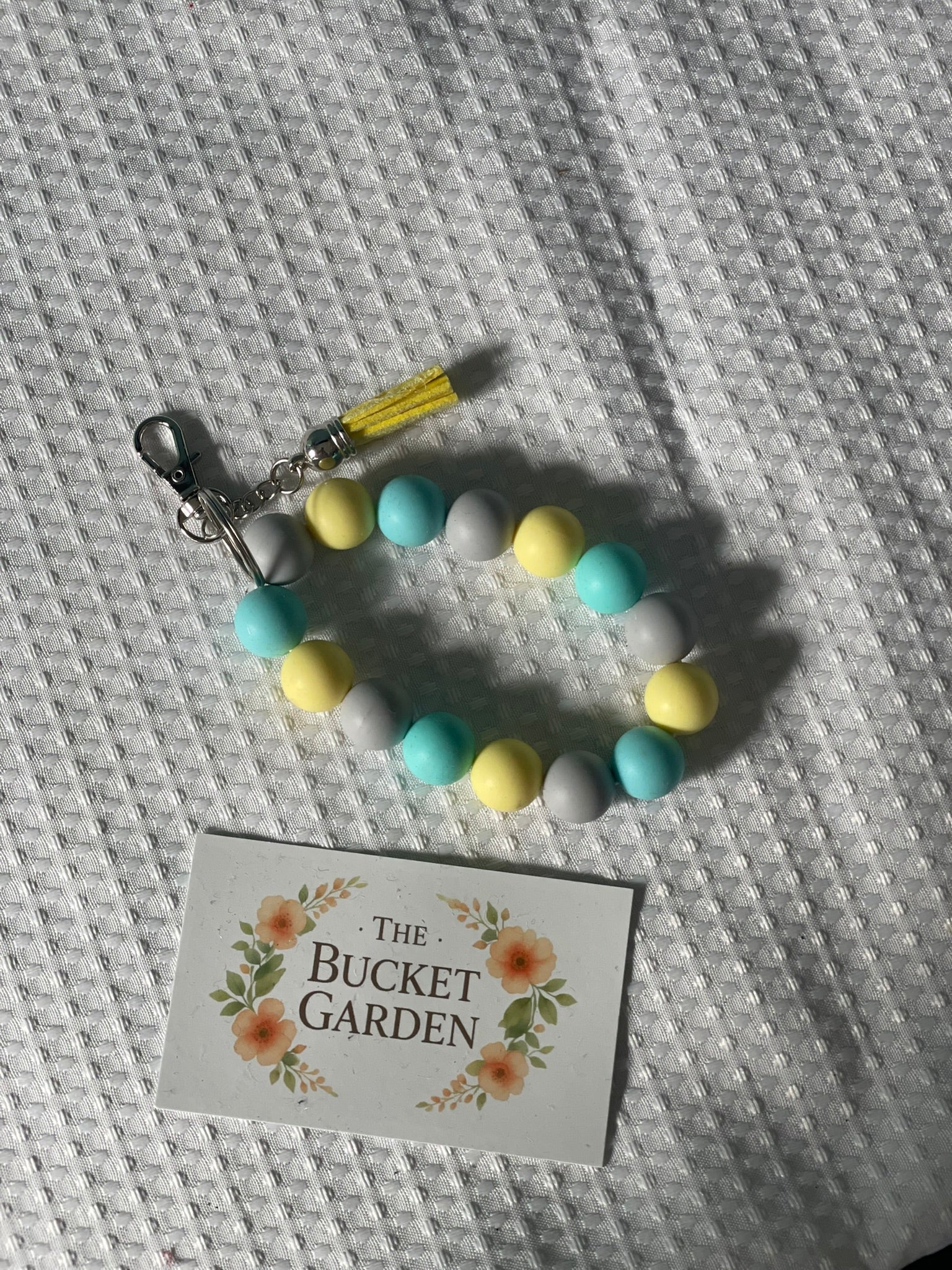 Wristlet - Pastel Yellow Grey and Teal Beaded