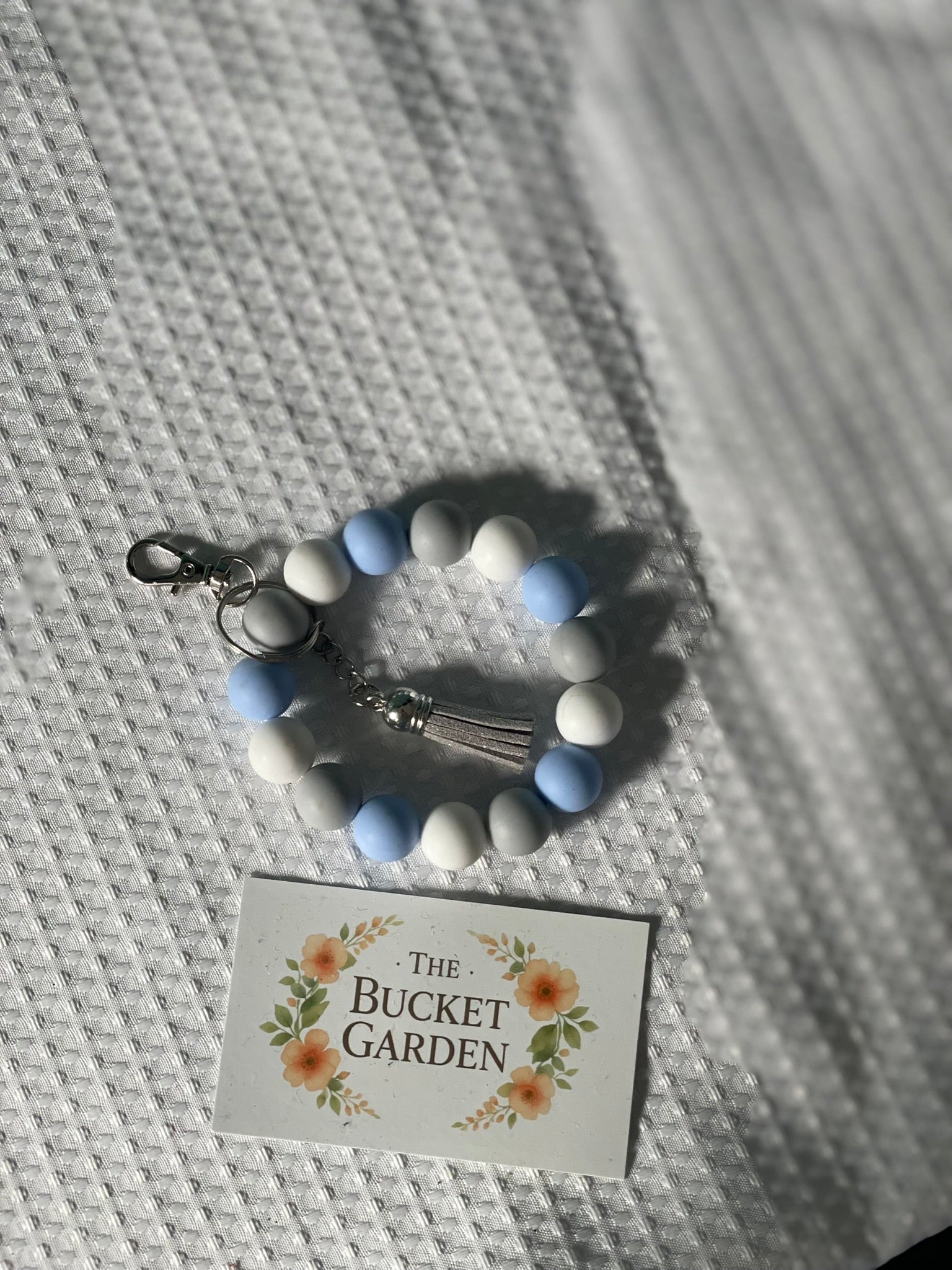 Wristlet - White Grey and Blue Beaded