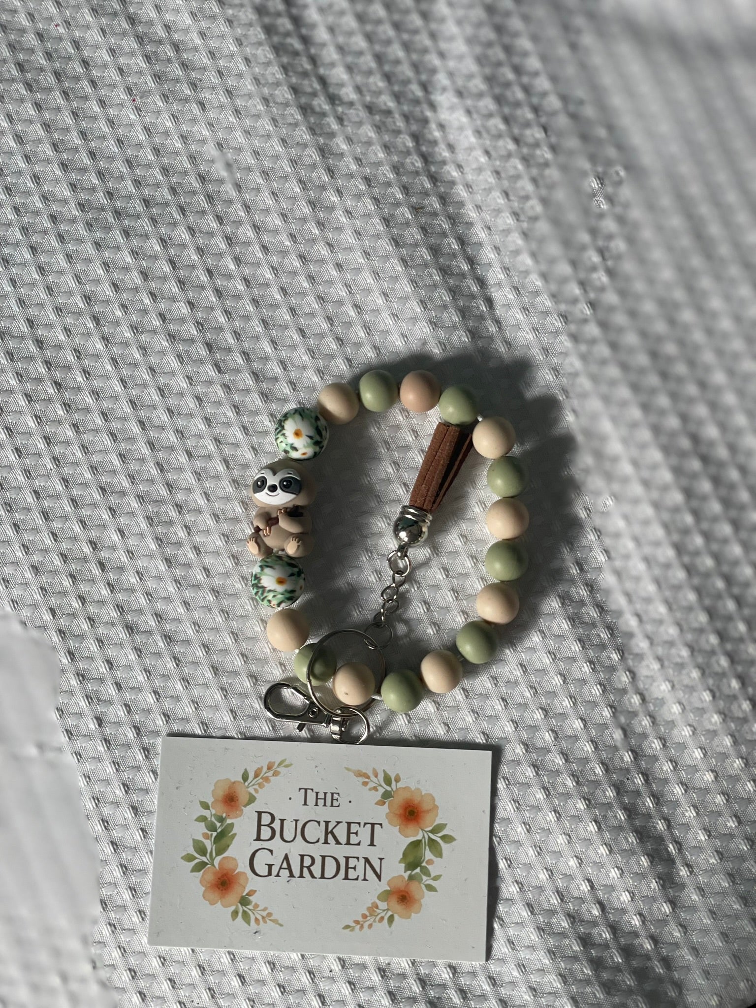 Wristlet - Green and Brown Sloth Beaded