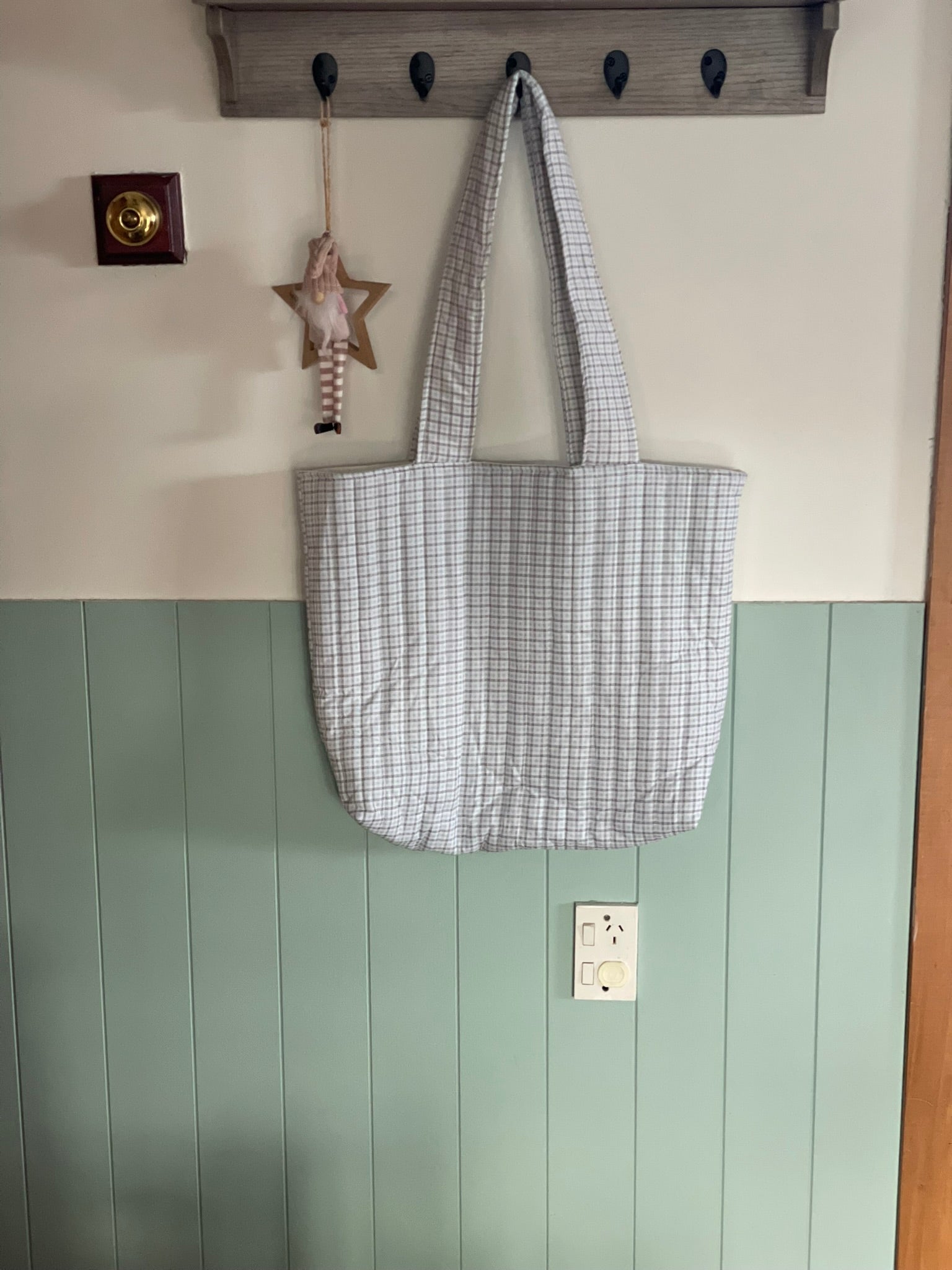 Everyday Tote Bag - Quilted Black and Blue Check
