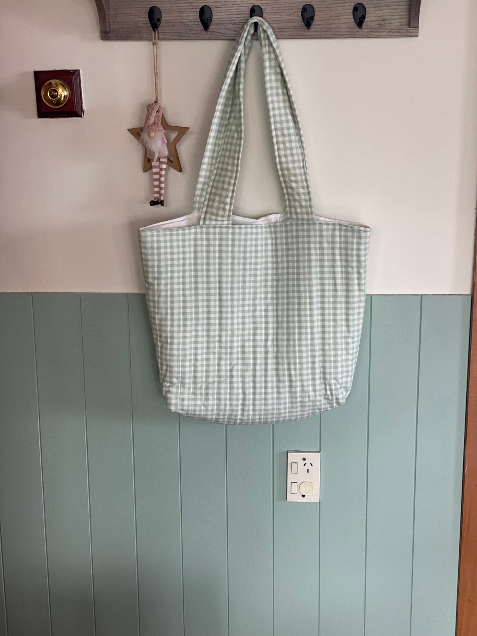 Everyday Tote Bag - Quilted Mint Green Gingham
