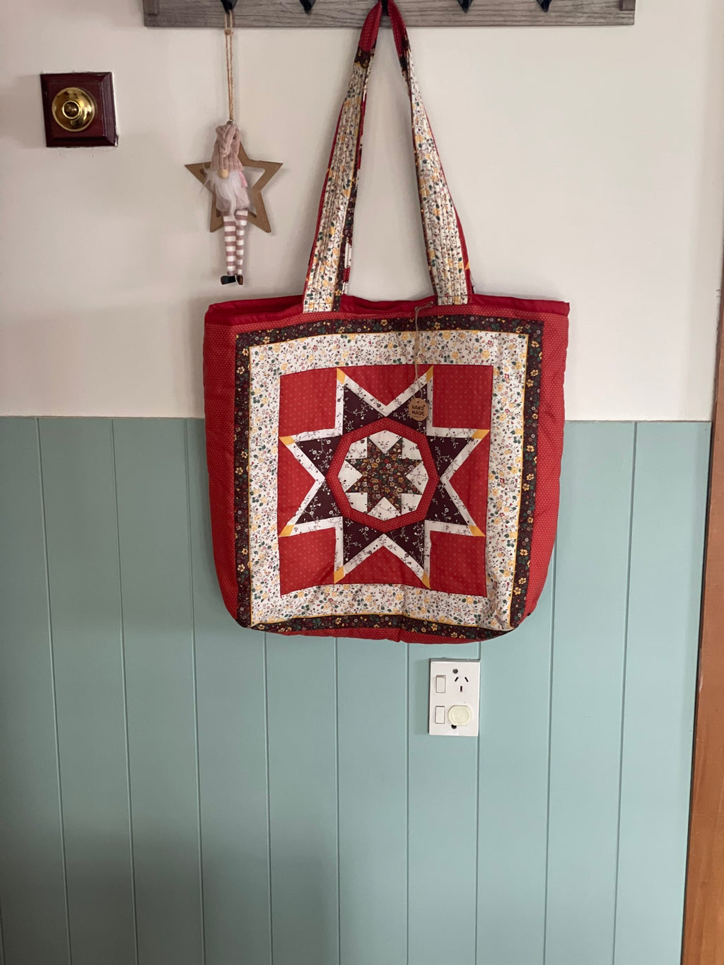 Everyday Tote Bag - Quilted Patchwork Terracotta with Star
