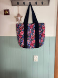 Everyday Tote Bag - Cross Hatch Quilted Floral with Black Straps