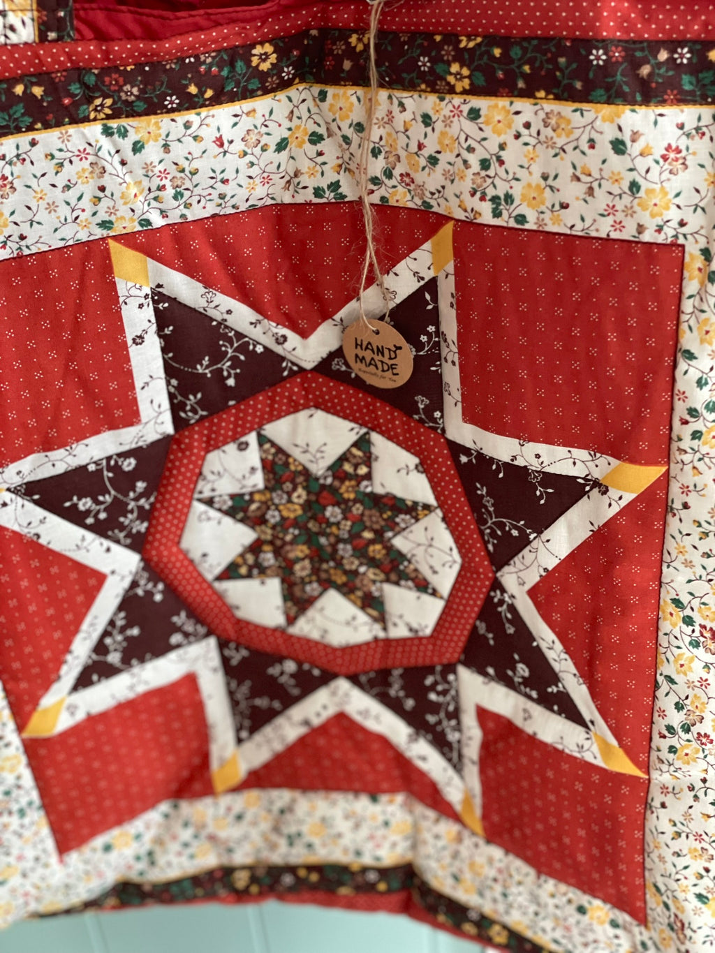 Everyday Tote Bag - Quilted Patchwork Terracotta with Star