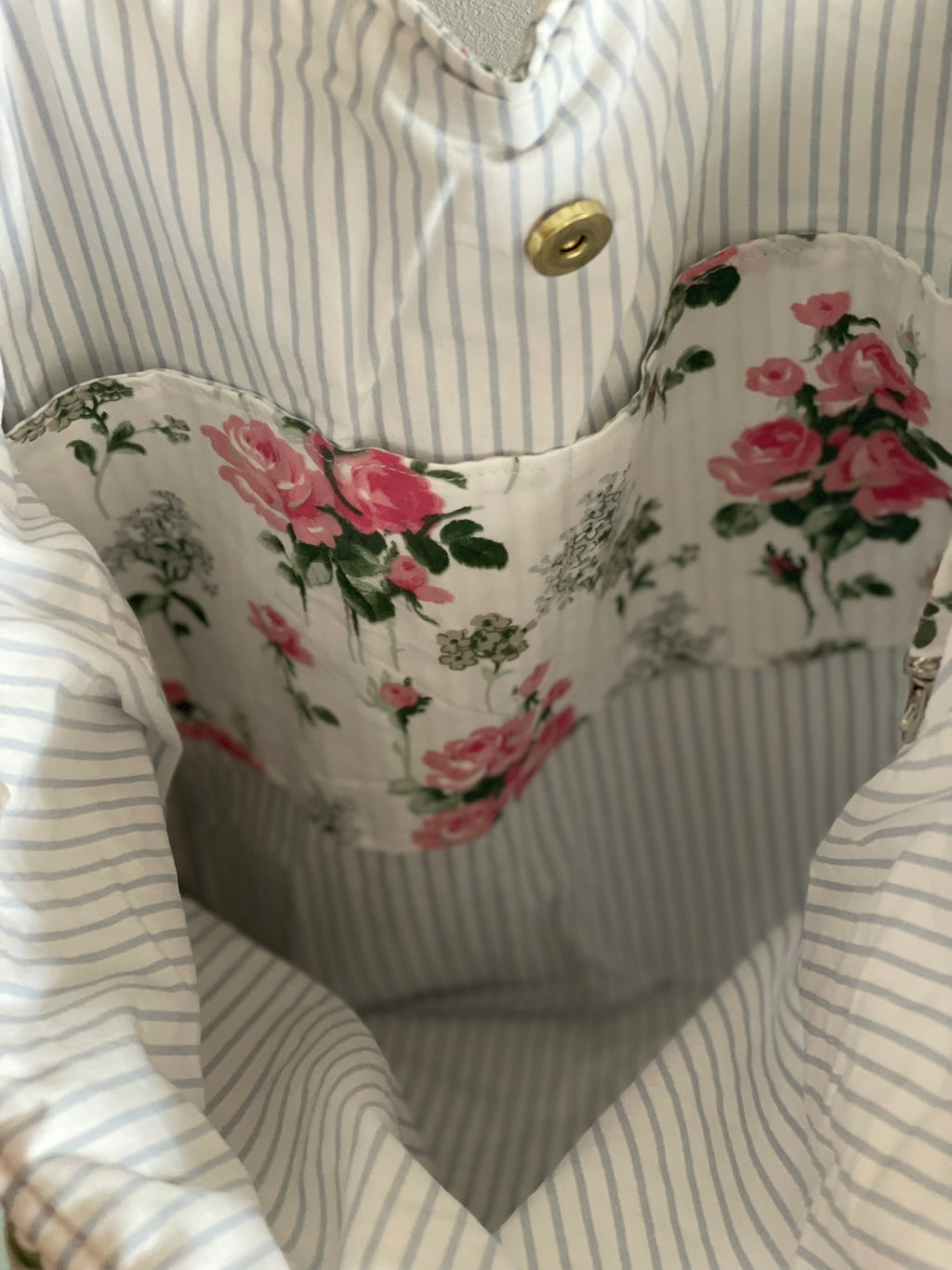 Everyday Tote Bag - Quilted Vintage Cotton White with Pink Roses