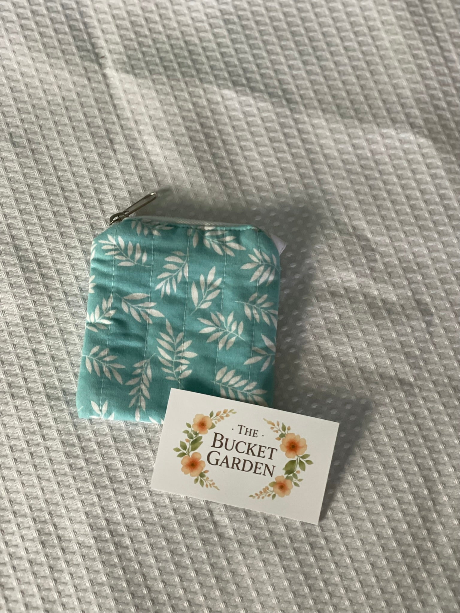Keychain Coin Purse - Blue with Leaves