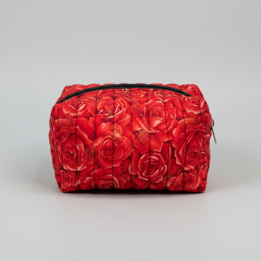 Boxy Pouch - Dark Red Roses - Medium