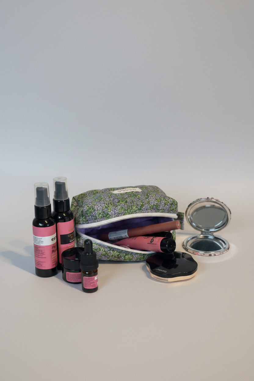 Boxy Pouch - Purple and Green Floral - Small