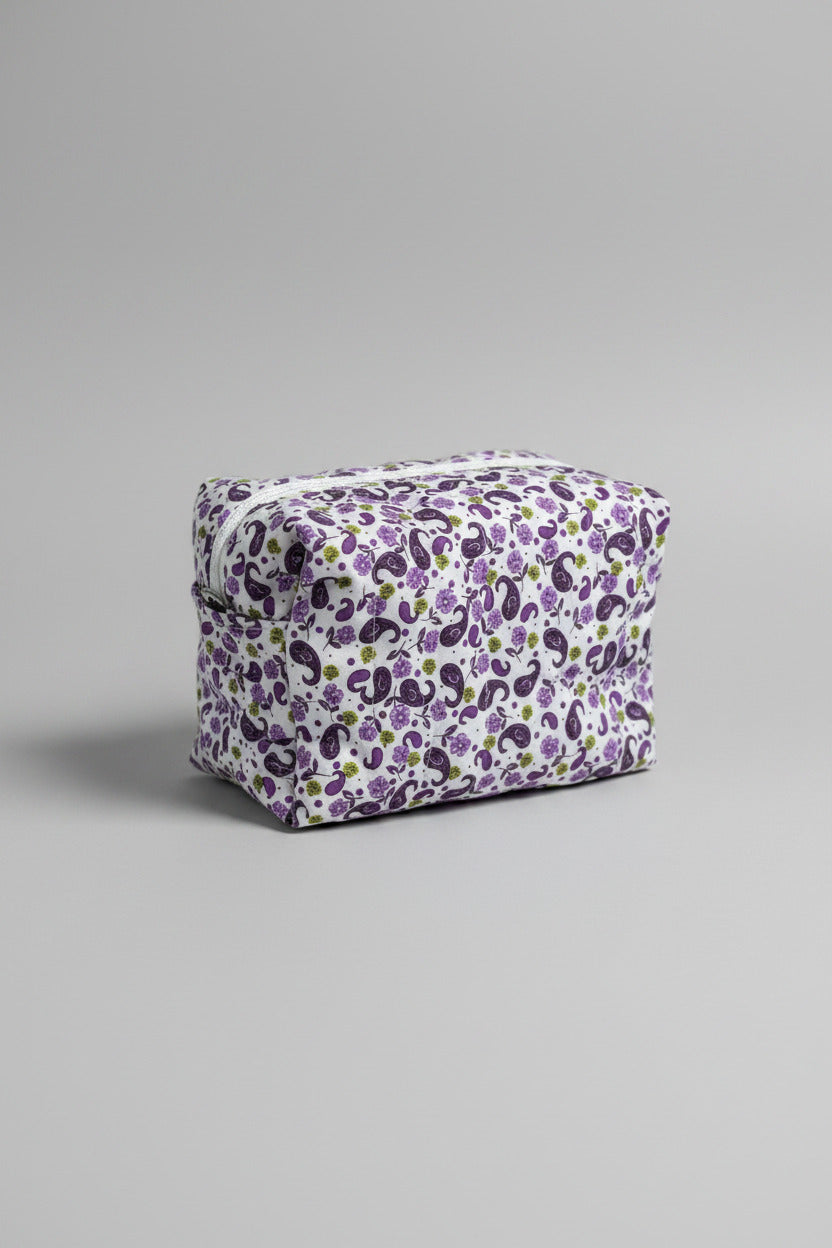 Boxy Pouch - White and Purple Paisley - Medium